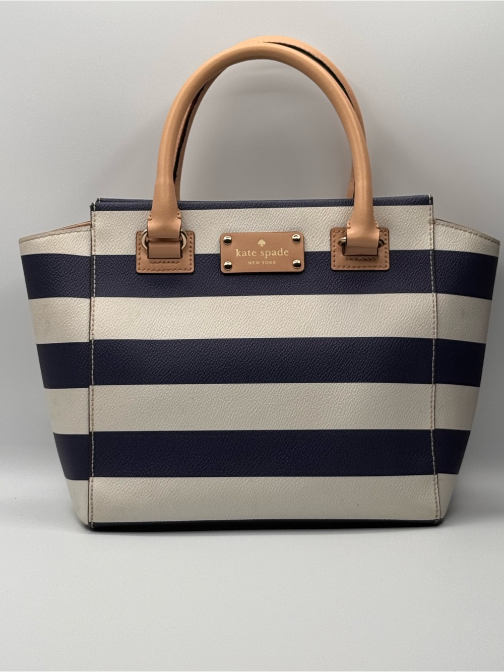 Kate Spade Wellesley Printed Small Camryn Satchel Stripe Navy Cream